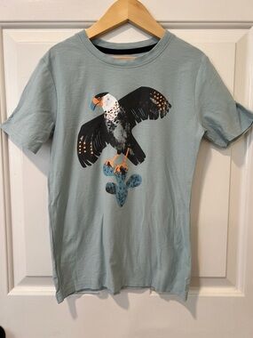 Tea Collection Light Blue Eagle Graphic Tee with Orange Accents